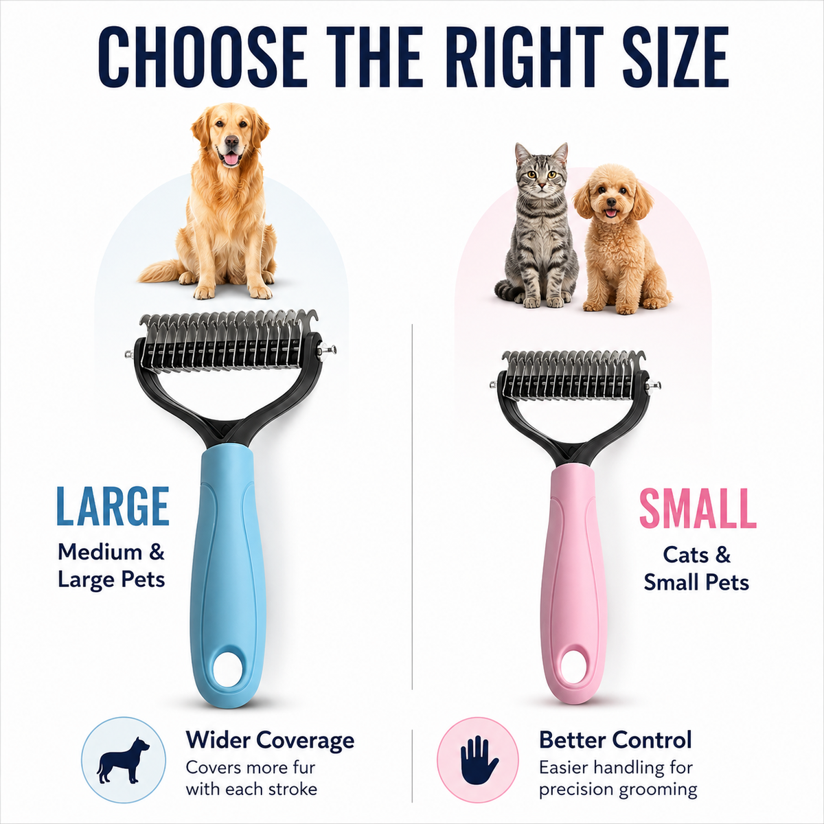 MomoNook Double-Sided Cat & Dog Deshedding Dematting Comb - Undercoat Rake Grooming Tool, Matted Fur Remover for Long-Haired Pets, Pet Grooming Accessories Deshedding Tool