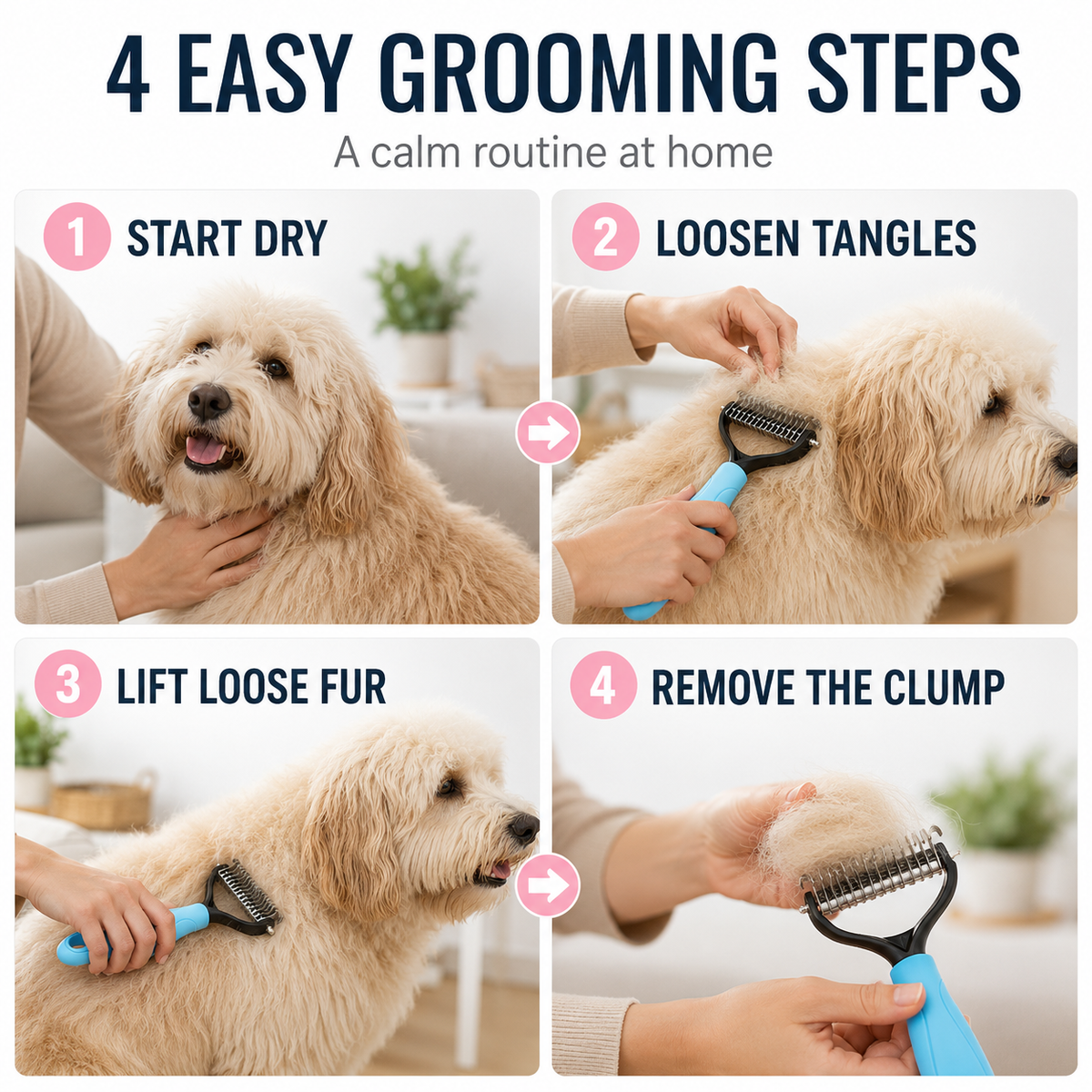 MomoNook Double-Sided Cat & Dog Deshedding Dematting Comb - Undercoat Rake Grooming Tool, Matted Fur Remover for Long-Haired Pets, Pet Grooming Accessories Deshedding Tool