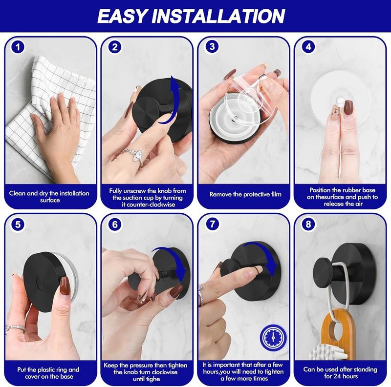 Shower Suction Cup Hooks (2/4/6 PCS) with Replaceable Core, Vacuum Locking No-Drill Removable Self-Adhesive Hooks for Bathroom Glass Tile, Home Organizers Holds Towels, House Accessories for Apartment Stuff & Bathroom Decor Ideas
