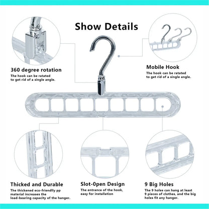 Heavy-Duty Foldable Plastic Pants Hangers with 9 Holes - Adjustable Foldable Hooks, Anti-Slip, Compact House Organizers for Jumpers, Closet - Home Storage Supplies, Balcony, Bathroom