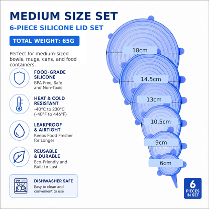 [DealsForYouDays] NiftyCuration Universal Reusable Silicone Lids – 6-Pack Self-Sealing Food Covers for Various Container Sizes